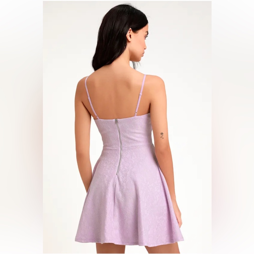Like New Lulu's Lavender Purple Way with words Lace Skater Dress #JMD8704- Small